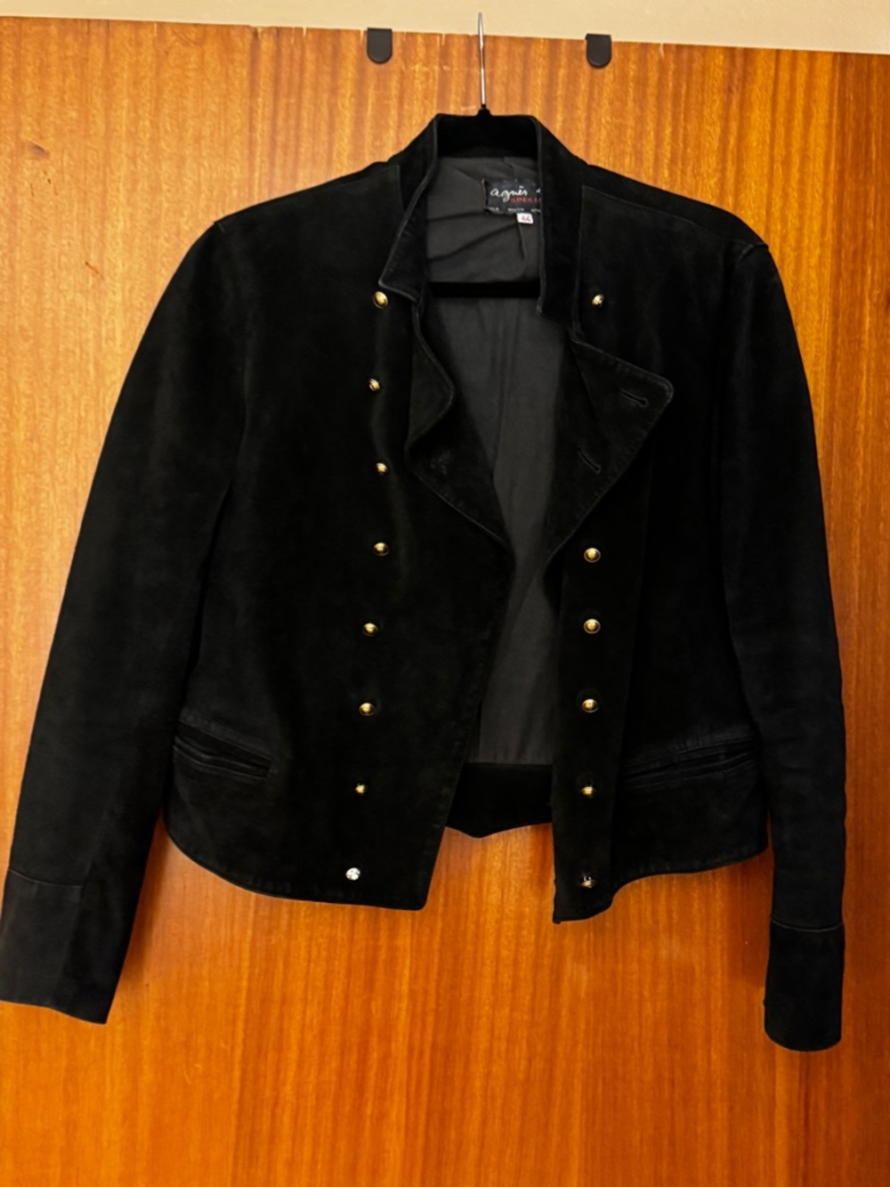 Agnes B. Black Suede Napoleon Double-Breasted Military Jacket